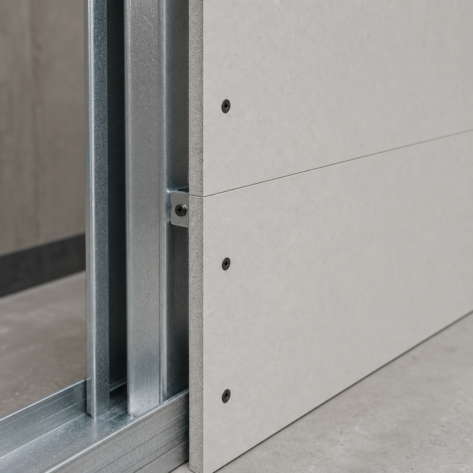 Fiber cement partition board edge and fixing detail