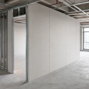 Interior partition fiber cement board installation in a commercial project
