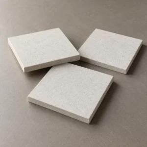 Off-white calcium silicate sample boards with matte surfaces and square cut edges.