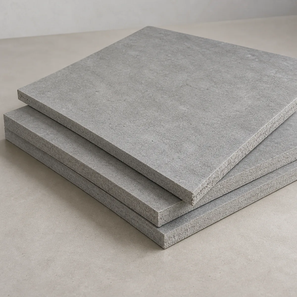Flat partition board samples arranged on a supported display table with visible matte surfaces.