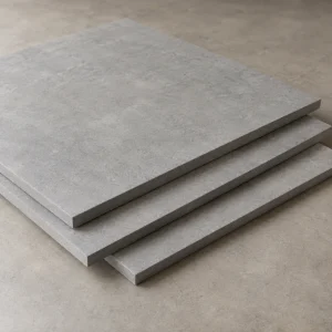 AI visualization of stacked grey board samples showing matte surfaces and square-cut edges.